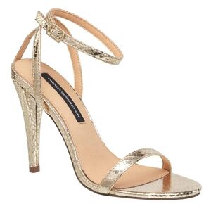 NWB French Connection Tessa High Heel W/ Ankle Strap Sandals Gold Snake Size 9.5